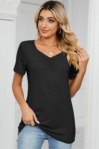 Ruched Heathered Short Sleeve T-Shirt