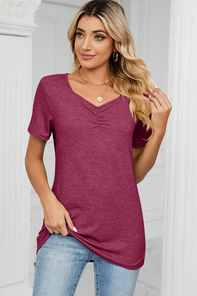 Ruched Heathered Short Sleeve T-Shirt